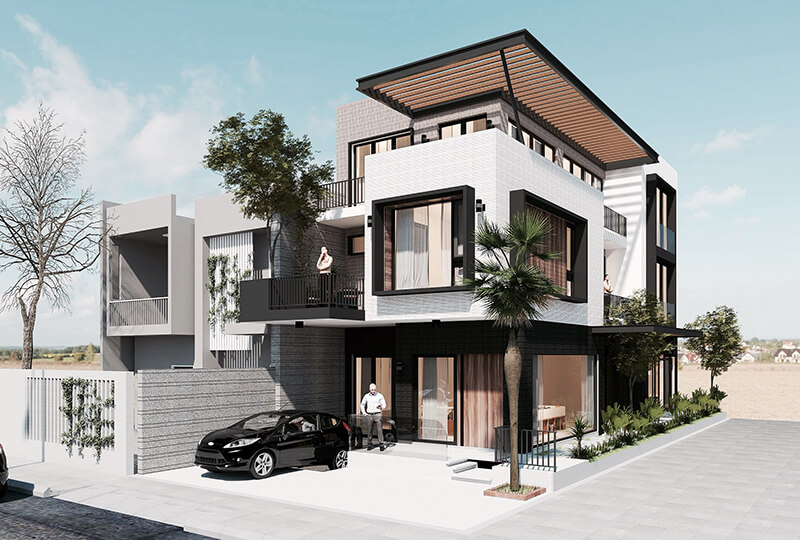 Thiết kế nhà phố 2 tầng đẹp với màu sắc ấn tượng