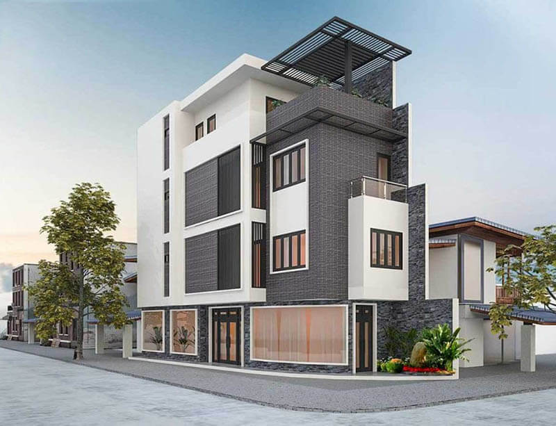 Thiết kế nhà phố 3 tầng đẹp với bảng màu trung tính