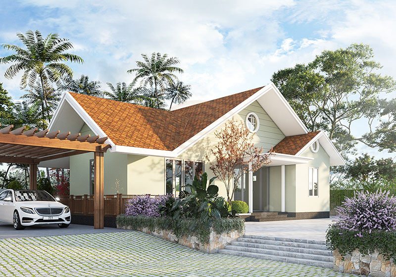 Thiết kế nhà cấp 4 nông thôn thoáng mát kết hợp sân vườn