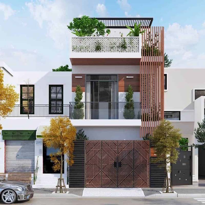 Ấn tượng với kiến trúc nhà ống 2 tầng vật liệu gỗ